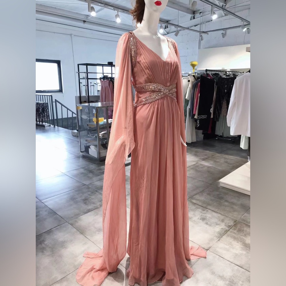 US 6 Alberta Ferretti Cape-Style Silk Gown NWT